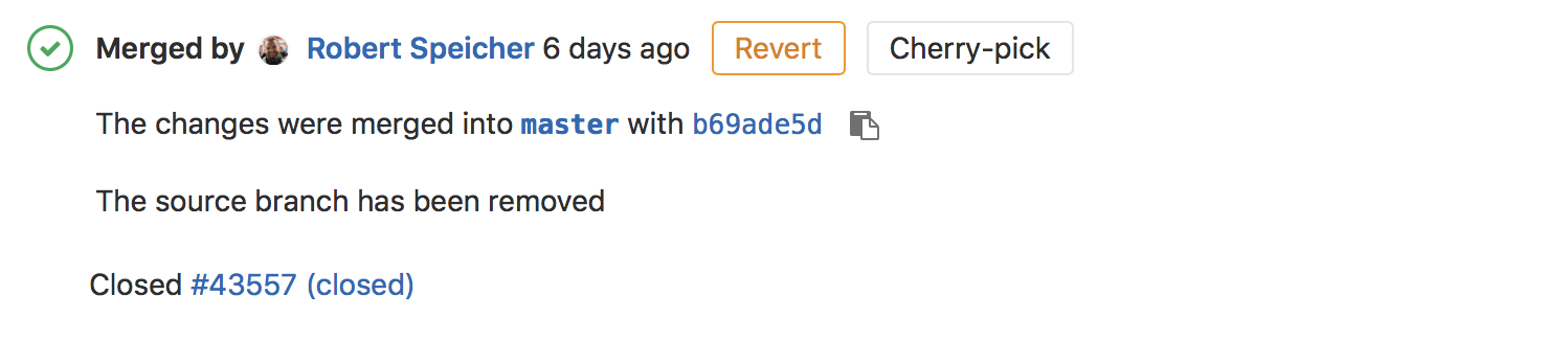 Merge commit in merge request widget