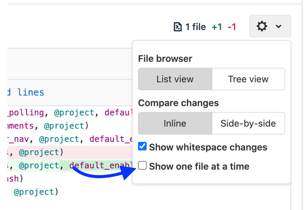 Choose to show one file at a time directly from merge requests