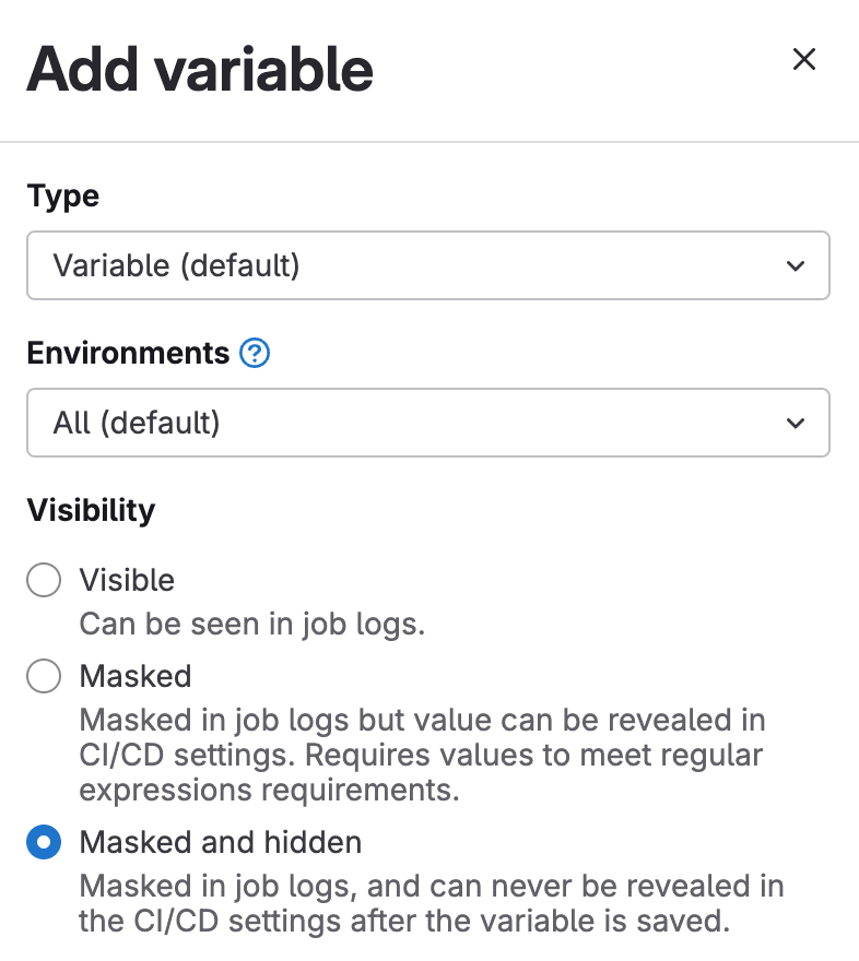 Hide CI/CD variable values in the UI