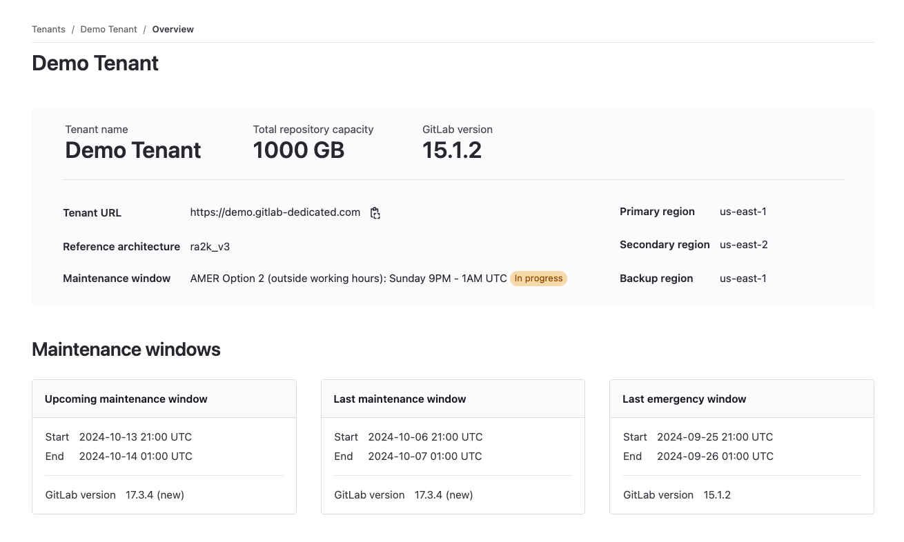 GitLab Dedicated Tenant Overview in Switchboard