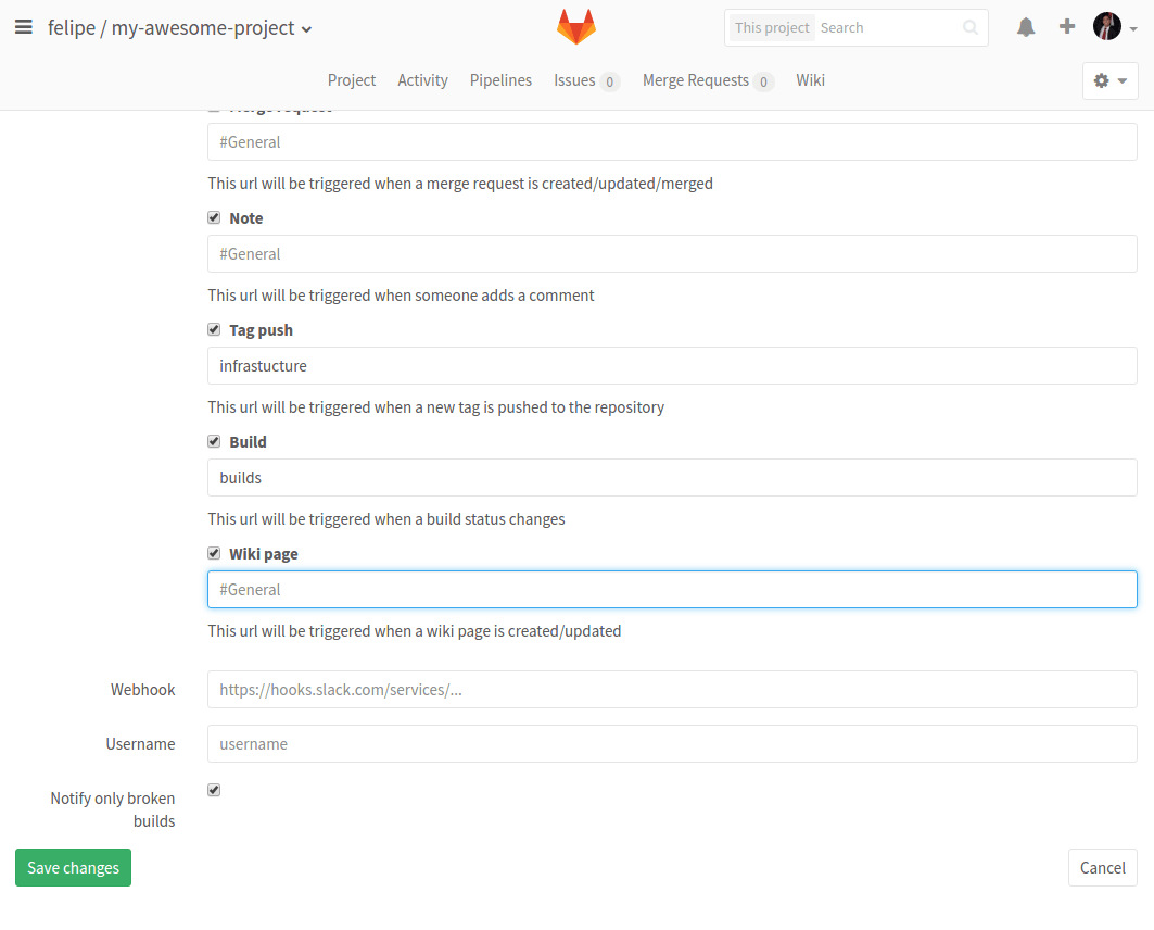 Improved Slack integration with GitLab 8.10